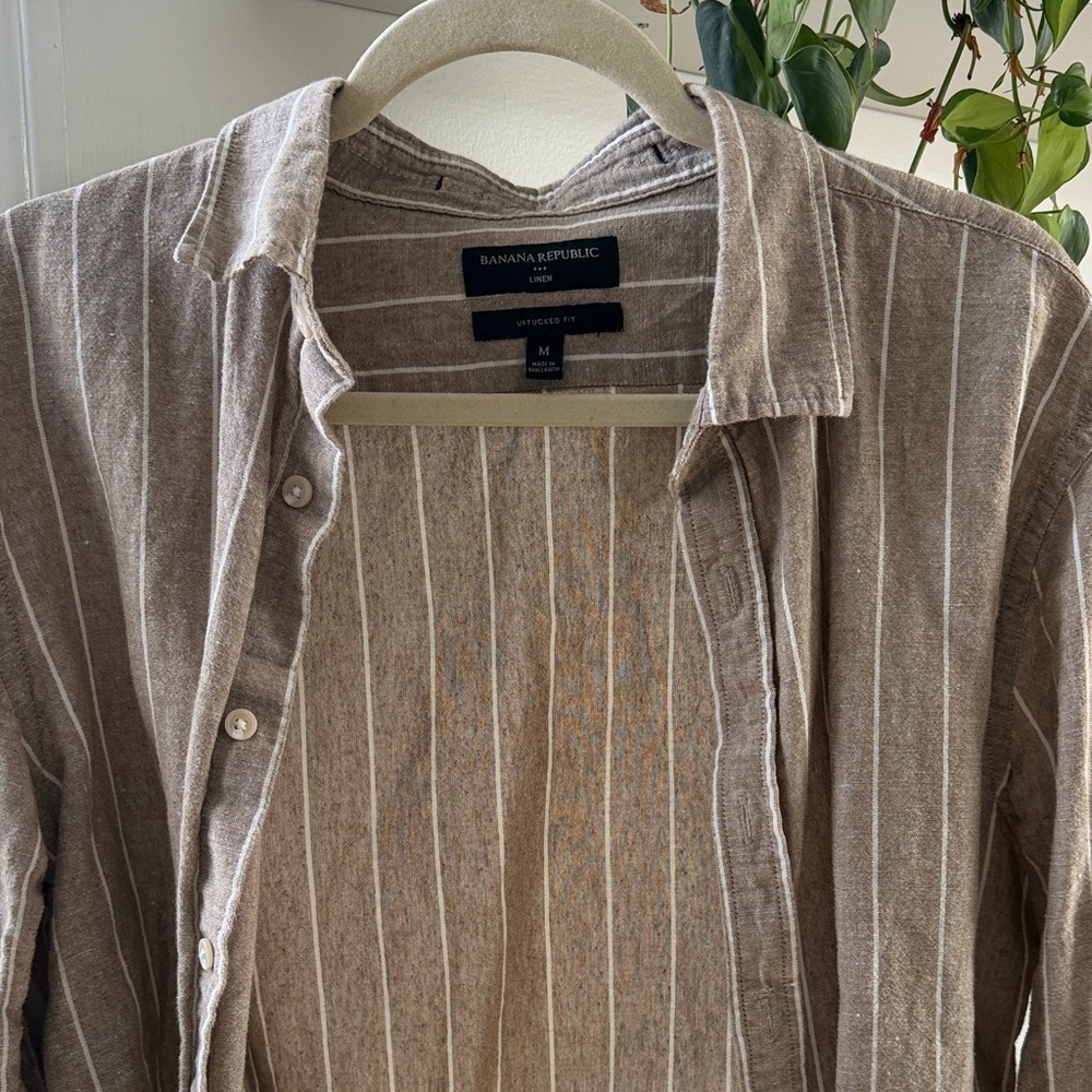 Banana Republic Taupe Striped Button-Up